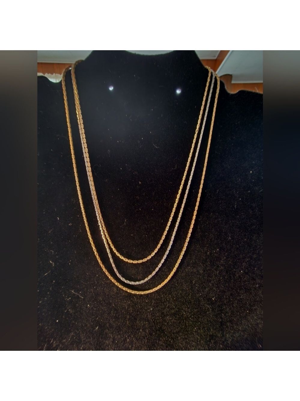Vintage Avon Three-Strand Gold & Silver Tone Necklace – Layered Chain Statement